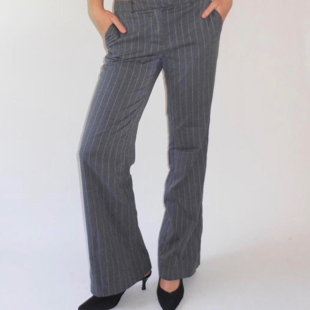 Vintage New York & Company 2000s grey pinstripe low rise baggy flared pants
